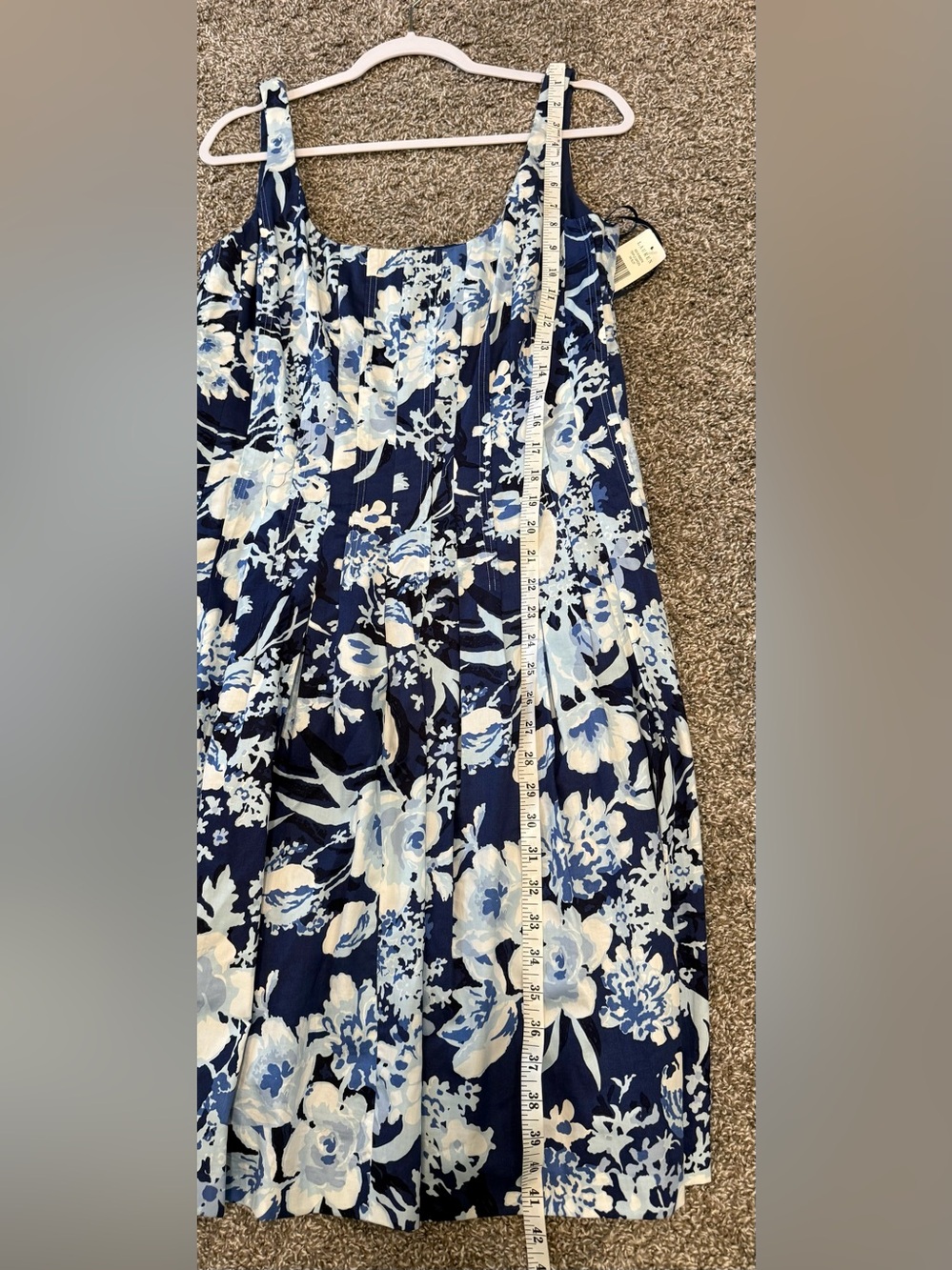 Lauren Ralph Lauren Dress Womens 14 Blue Floral Pleated Pockets Fit And Flare - Picture 5 of 6